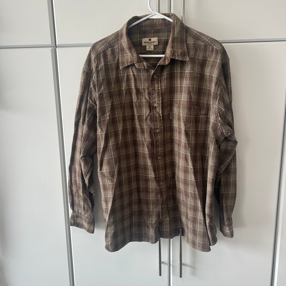 Woolrich Mens XXL Brown Orange Plaid Long Sleeve Button Down Flannel Shirt
